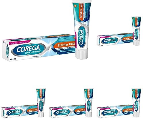 Corega Ultra Haftcreme Starker Halt für Zahnersatz/dritte Zähne, 1x40g (5er Pack)