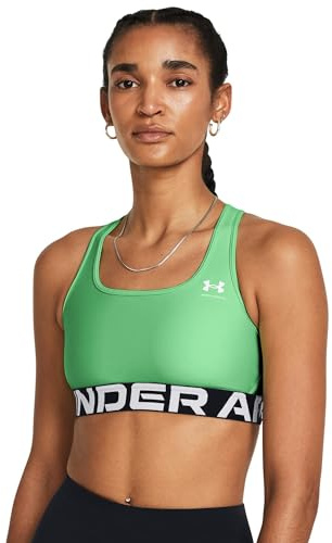 Under Armour HeatGear Authentics Mid Impact Branded Sport-BH, Matrix Grün/Weiß, X-Small
