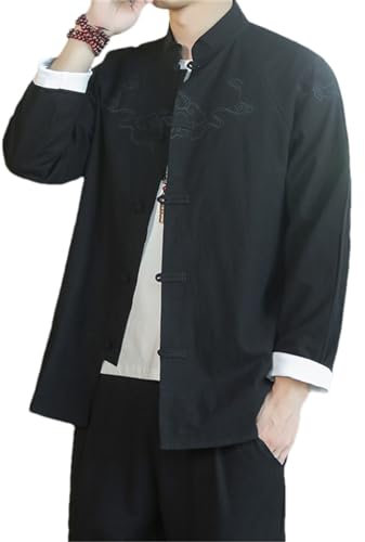 ZMIN Costume pour homme brodé Dragon Tangsuit traditionnel chinois vêtements pour hommes chemise tops veste Cheongsam Hanfu, noir 3, L
