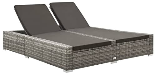 OUSEE Doppel-Sonnenliege Poly Rattan Grau