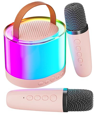 Ankuka Karaoke con Microfoni Regalo Bambini Karaoke per Bambini Altoparlante Bluetooth con LED, Adatto per Party, Compleanni, Feste