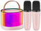 Ankuka Machine Karaoké Portable avec 2 Microphones sans Fil, Enceinte Bluetooth avec Effets Lumineux pour Enfants et Adultes, Support Interface TF/USB (Rose)