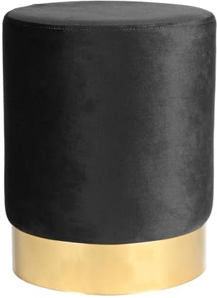 Harbour Housewares Velvet Round Foot Stool - Black with Gold Base - Small Modern Dressing Table Pouffe Footstool Vanity Seats Vanity Chairs Footstools for Living Room, Bedroom