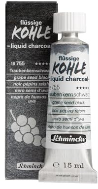 Schmincke - Flüssige Kohle, Liquid Charcoal, Traubenkernschwarz, 15 ml, 18 755 006, für Kohlemalerei, Kohlezeichnung und Untermalung, vegan