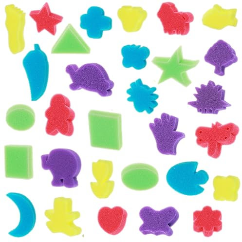 Prasacco 30 Pieces Paint Sponges for Kids, Early Learning Toddlers Sponge Paint Stamps Foam Painting Sponges Stamper Craft Sponge for DIY Art Craft Kids Painting Card Making Drawing Crafts