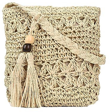 TNSRAY Sac à Bandoulière en Paille pour Femme, Style Boho Fait Main avec Bandoulière, pour Voyage/Vacances/Plage