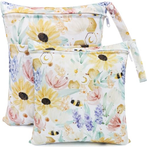 FenFang Wetbag Kindergarten, 2 Stück Nasstaschen Windeltasche Stoffwindeln Nassbeutel Organiser Beutel Wickeltasche Taschen Wasserdicht Wiederverwendbar (Bunt)