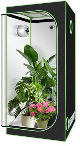 Fiqops Growzelt, 600D Oxford 100x100x120cm Grow Tent, Grow Box mit Beobachtungsfenster Lichtdicht und Wasserdicht Growschrank, Luftig Gewächshaus Growroom für Homegrowing, Indoor-Anbau