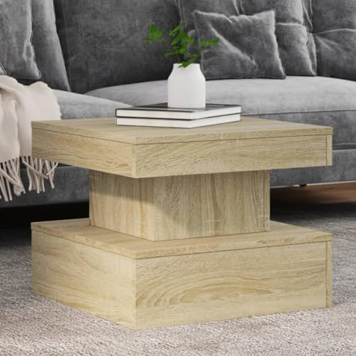 Homgoday Couchtisch mit LED-Leuchten Kaffetisch Wohnzimmertisch Beistelltisch Sofatisch mit Stauraum Moderner für Wohnzimmer Sonoma-Eiche 50x50x40 cm