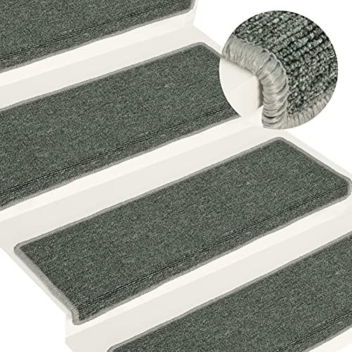 Sufrk Stufenmatten 15 STK. 65x21x4 cm Grün Stufenmatten innen Teppich Treppenstufen Treppenteppich selbstklebend Treppen Teppichstufen