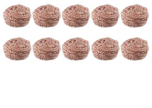 Hasaller Coated Scourers 10Pcs Heavy Duty Copper Wire Sponge Ball Recyclable Wire Metal Copper Scourer for PADS Long Lasting Scourer for Iron Tip Nozzle Cleaning