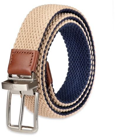 Dockers Men's Reversible Stretch Fabric Web Belt, Khaki/Navy, Large