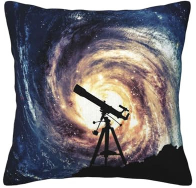 NBSNGSLS Quadratisches Kissen mit Weltraum-Galaxie mit Teleskop-Druck, für Couch, Dekoration, Wohnzimmer