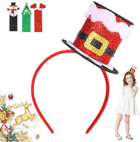 Serre-tête avec bonnet de Noël, bandeau de Noël élastique rouge vert argenté pour enfants, décorations de Noël pour garçons, filles, garçons