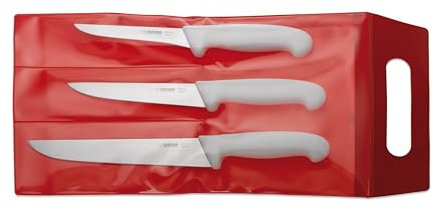 Giesser Messer Fleischermesser Set 3-tlg. – Profi Metzgermesser-Satz (Schlachtmesser 24 cm, Ausbeinmesser 13 cm, Stechmesser 18 cm) – Ergonomische Griffe, Spülmaschinenfest, Made in Germany - Weiß