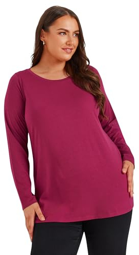 Yours Curve Essential Long Sleeve Top - Women's - Plus Size Curve Dark Pink