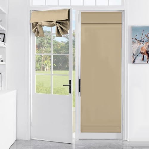 Gugxiom 26X68inch French Door Curtain Polyester Elegant Blackout Curtain Private Door Blind for Home Hotel Office (Beige)