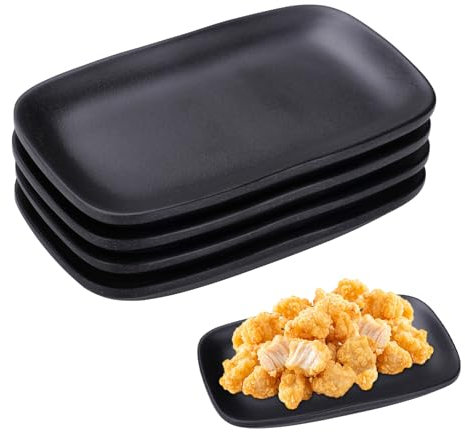 imposyu Juego de 4 Bandeja Decorativa de Rectangulares Platos Pequeños Rectangulares Platos de Postre Color Negro Mate Bandeja para Postre, Aperitivos