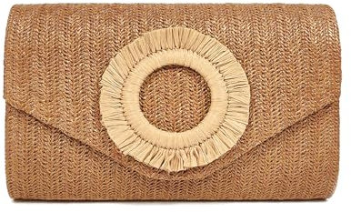 HuiYStar Stroh-Clutch-Geldbörse für Damen, Sommer-Strandtasche, Umschlag-Abend-Clutch-Handtasche für formelle Party-Hochzeit 2025