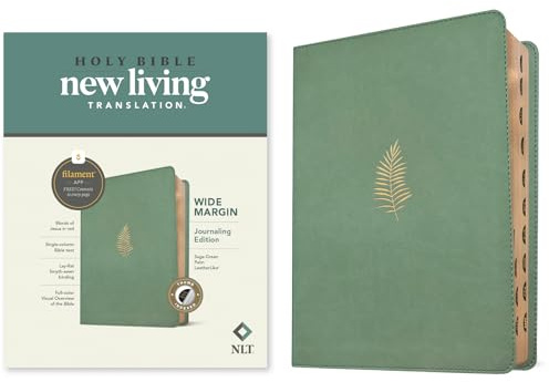 NLT Wide Margin Bible, Filament Enabled (Leatherlike, Sage Green Palm, Indexed, Red Letter)