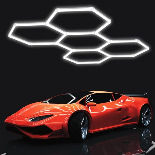 JADIDIS Plafonnier LED hexagonal pour garage-lot de tubes lumineux, éclairage de plafond LED super lumineux 200W 6500K pour garage, entrepôt, atelier, salle de sport, sous-sol