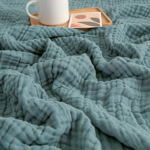 Vgpbphj Musselin Decke, Sommer Musselin Decke 150 x 200, 100% Natürliche Musselindecke Leichte Sanfte, Muslin Blanket Erwachsene as Cuddly Blanket, Bed, Couch Throw (Dunkelgrün, Queen(150x200cm))