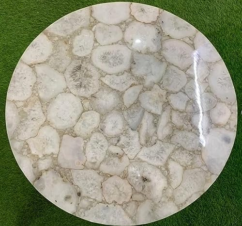 Entzückende Achat-Tischplatte für die Küche, 91,4 x 91,4 cm, weißer Achat-Esstisch mit stilvollem und modernem Look, Epoxidharz für Wohnzimmer, Sofa, Tisch von Antique Art Gallery