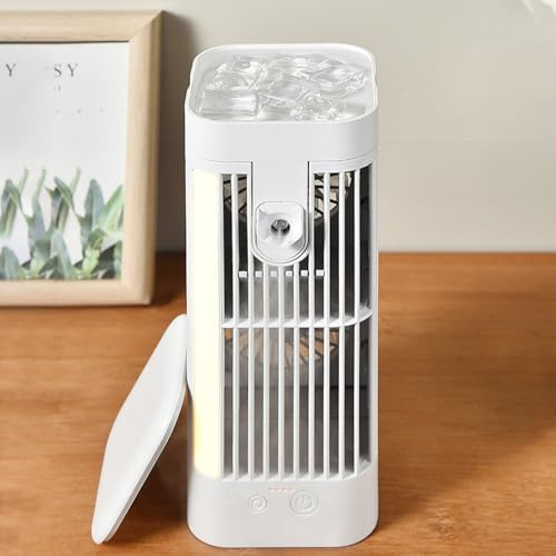 CWOQOCW Tragbare Mini-Klimaanlage, USB-Schreibtischventilator, mobile Klimaanlage mit Nachtlicht, 3 Geschwindigkeitsstufen, Desktop-Luftkühler mit Haken (keine Akkulaufzeit)