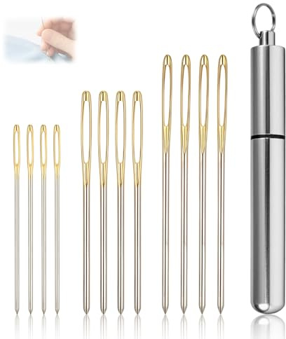 Nevoluxer 12 Pieces Large Eye Sewing Needles Stainless Steel Cross Stitch Needles with Aluminium Storage Tube for Knitting Embroidery and Yarn Projects