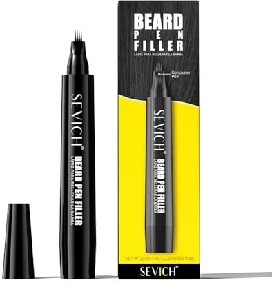 SEVICH Beard Pencil Filler for Men, 4-Tip Waterproof Beard Pen, Black
