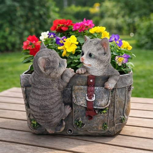 Online Fuchs Gartenfiguren für draußen niedliche Katzen mit Blumentopf - Deko Figuren für Garten, Terrasse und Balkon – 23 cm groß – wetterfest