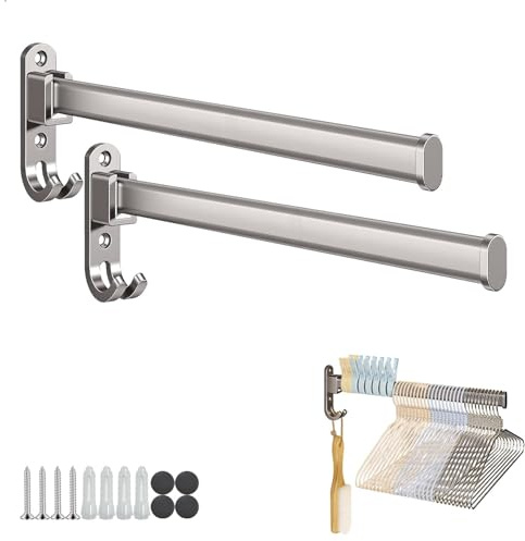 Kleiderhaken Klappbar Kleiderlüfter, 2 Stück Kleiderstange Wandmontage, Wandhaken Klappbare mit Haken, Garderobenhaken Aluminium, Wand Kleiderständer Klapphaken für Balkon Badezimmer Waschküche