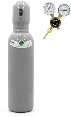 Bouteille de gaz CO2 3,7 kg (5 l) remplie et réducteur de pression argon/CO2 - Kit : bouteille de gaz de protection complète + mini régulateur de gaz 2 manomètres pour poste à souder MIG MAG