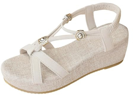Sandales Femme Été Confortable Chaussure Femme A Talon Marron Chaussures Ete Chic Sandale Semelle Liege De Plage Nue Pied Ouverte Espadrilles Compensees Rouge Léger Argentées Plateforme 38 D Taille