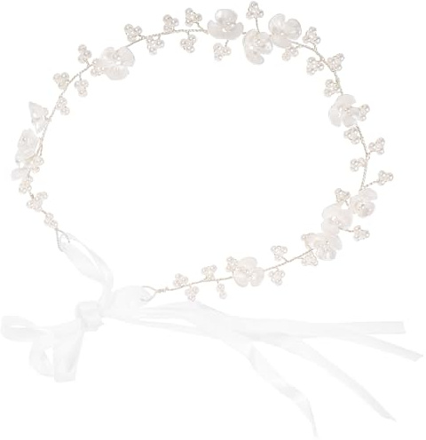 Coiffe de Mariée Fleur Ornée de Perles, Headband Élégant pour Femmes | Plastique, Métal et Ruban, Maintien Confortable Antiglisse, Style Délicat pour Mariage, Saint Valentin et Fête