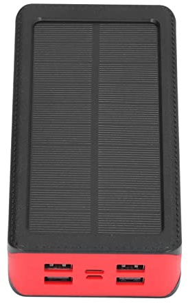 Pongnas LED Solar Power Bank 30000mAh Fast Portable with 4 USB Ports and 9 LED Lights for Outdoor Adventures, Red