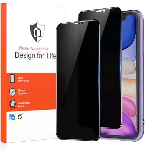 Yisica 2 Stück Sichtschutz Panzer Schutz Glas für iPhone 11/XR, Panzer Schutz Glas Folie Displayschutzfolie für iPhone XR/11 (2)
