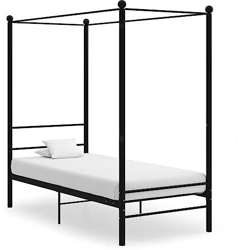 HETFTJN Himmelbett Schwarz Metall 90x200 cm Bettgestell mit Moskitonetz-Aufhängung Modernes Design Robust und Langlebig für Jugendzimmer Gästezimmer Schlafzimmer
