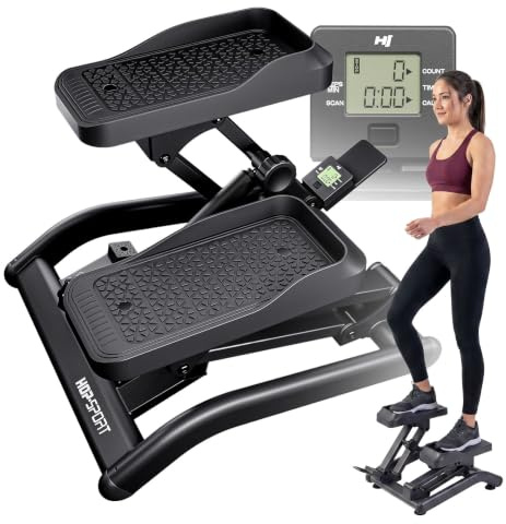 HOP Sport® Mini-Stepper für Zuhause 2 in 1 Up-Down Stepper HS-050B, Hometrainer für Zuhause mit LCD-Display, Fitnesstrainer leise rutschfest einstellbare Stufen, Trainingsgerät bis 110 KG