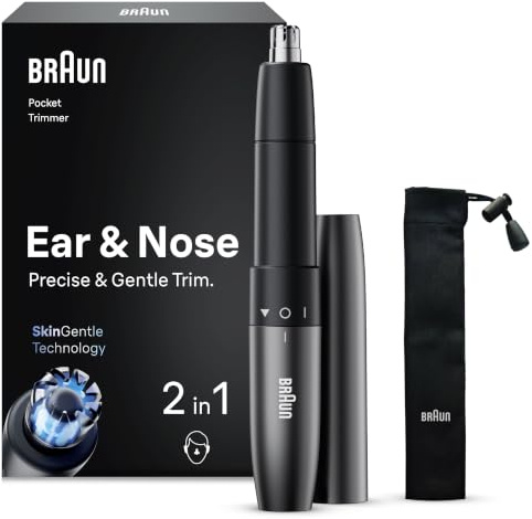 Braun Ohren Und Nasenhaartrimmer, Trimmer mit Doppelklingen, EN21, Grau | Nasentrimmer mit SkinGentle Technologie, Nasenhaarentferner mit Abwaschbare Klingen, Kompakt Und Ideal Nasenhaarschneider