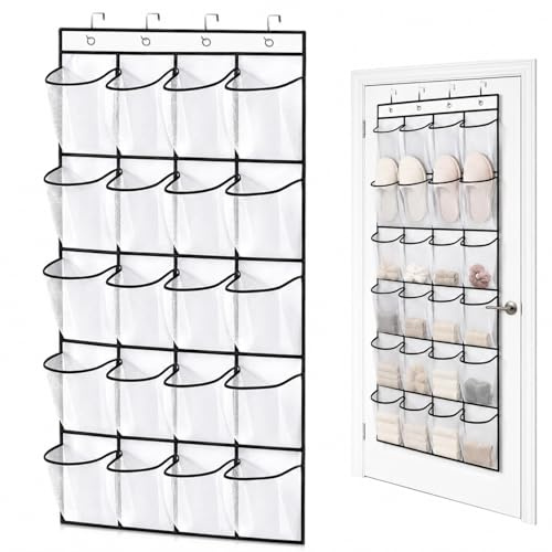 molicorl 28 Pocket Over Door Shoe Organiser | Hanging Storage Rack, Breathable Mesh Fabric, 4 Metal Hooks, For Home Wardrobe Bathroom, 28 Pocket