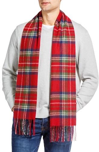 Fishers Finery Herren Winterschal aus 100 % reinem Kaschmir; 2-lagig, ultra-plüschig, Roter Marineblau kariert, Einheitsgröße