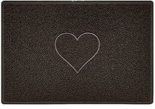 Nicoman Heart Shape Embossed Entrance Door Mat Non Slip Dirt Trapper PVC Spaghetti Mat with Rubber Base, Jet Washable Quick Drying Doormat Indoor or Outdoor - (Large, Brown, 90 x 60cm)