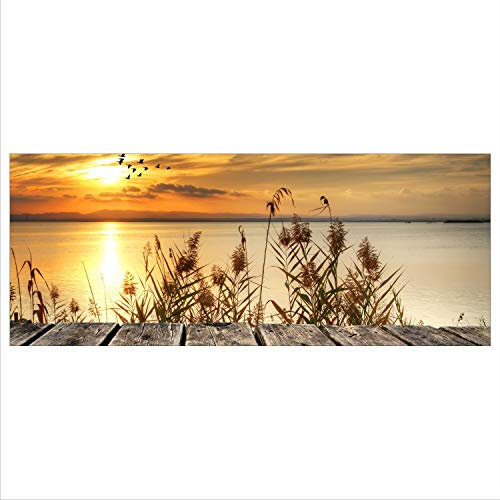 Glasbild 125x50 XL Landschaft Orange Panorama Wandbild Glasbilder Deko Modern