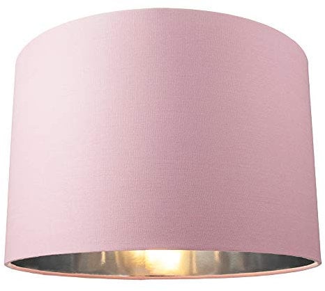 Contemporary and Chic Soft Pink Cotton 12 Table or Pendant Circular Drum Lamp Shade with Shiny Silver Inner - 60watt Maximum by Happy Homewares