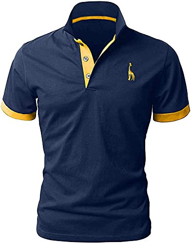 LIUPMWE Mens Polo Shirts Short Sleeve Giraffe Embroidery Golf T-Shirt S-3XL,XXL,Navy