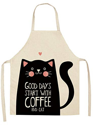 ZIXINGA Baumwolle Leinen Schürze für Küchenchef, Kochen,Grillen Und Backen Küchenschürze Mit Katzen-Motiv 1 Stück,1,68X55cm