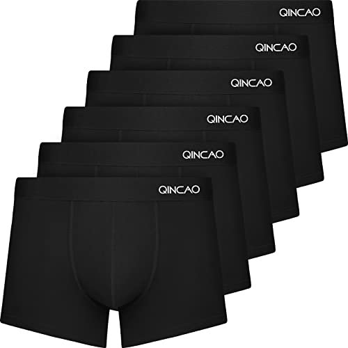 QINCAO Boxers Homme Lot de 6 Coton sous-vêtement Fitted Trunk Caleçons Ultra Doux Confortale,Noir ×6,M