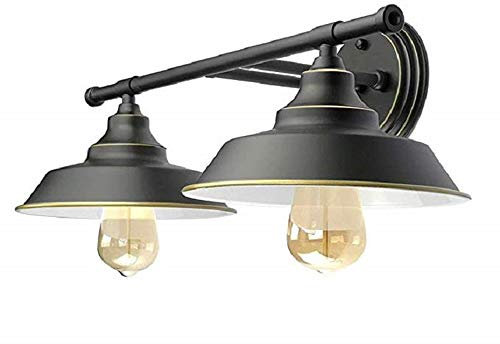 HNYD Vintage Salle de Bain Lampe de Miroir Industriel Applique Murale 2 Lumières Douille E27 Noir Abat-jour Lampe de Mur pour Miroir Armoire Chambre Toilette Commode Lampes