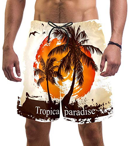 Eslifey, pantaloncini da spiaggia da uomo con palme, costume da bagno elastico Multi XL